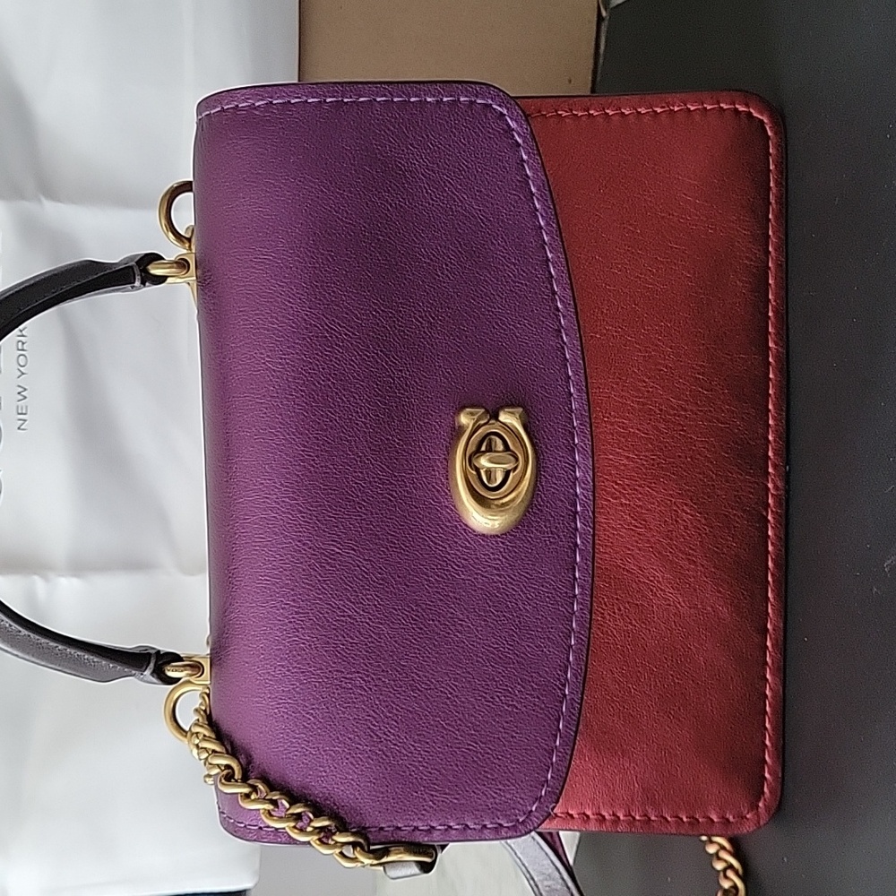 COACH PARKER Metallic Color Block Purple Leather Top Handle Crossbody Set EUC - Picture 7 of 11